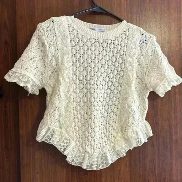 Zara Fringe Bottom Cream Top Size Med - Picture 2 of 8